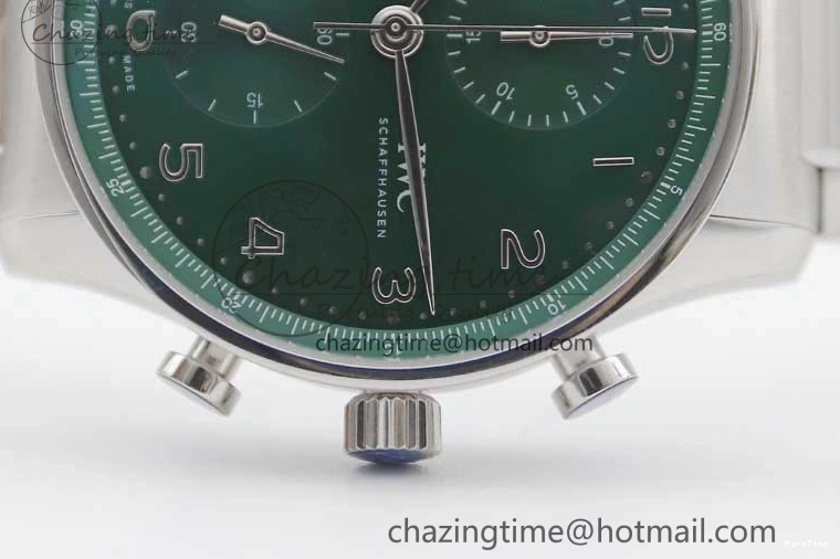 MIROTIME 0315 FastDry Portugieser Chronograph IW371615 ZF Best Edition Green Dial on SS Bracelet A7750 (Slim Movement) 7038